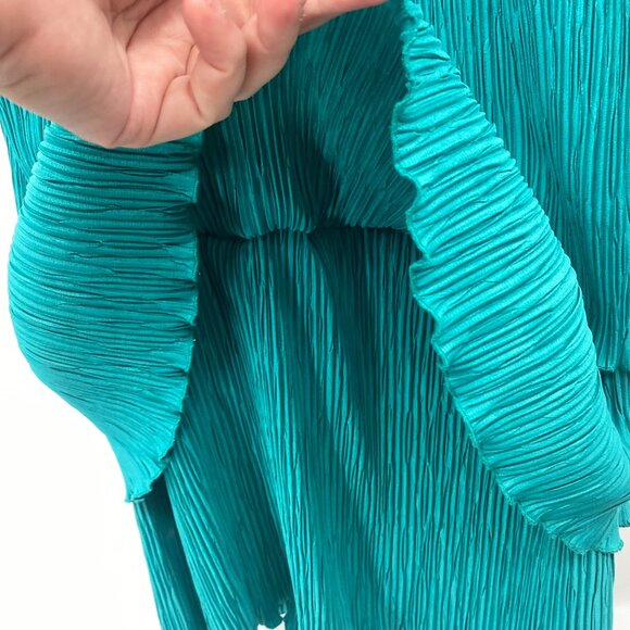Vintage Patra Plisse Dress Womens 10 Tiered Layer Pleated Loose Ruffle Green - Picture 8 of 14